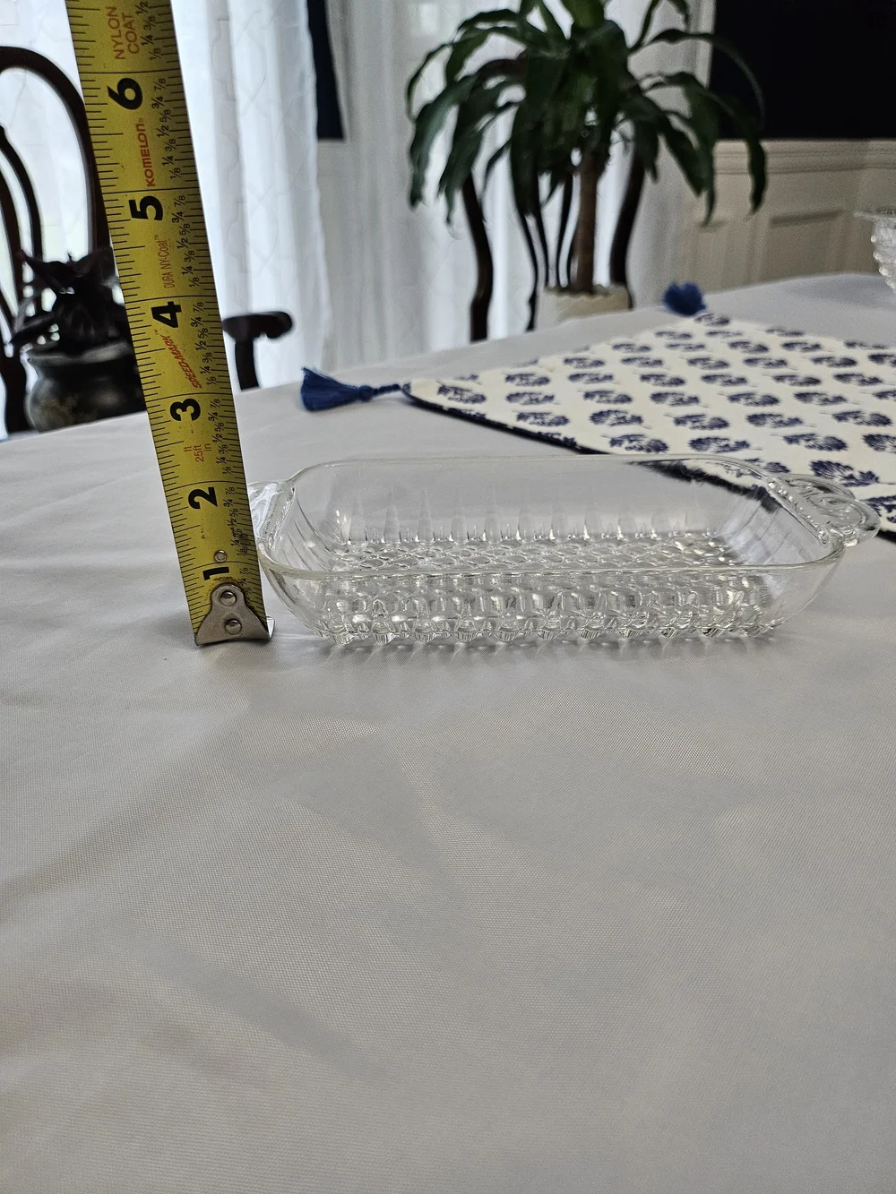 Vintage Anchor Hocking Clear Glass Hobnail and Ray Rectangle Relish Tray Dish